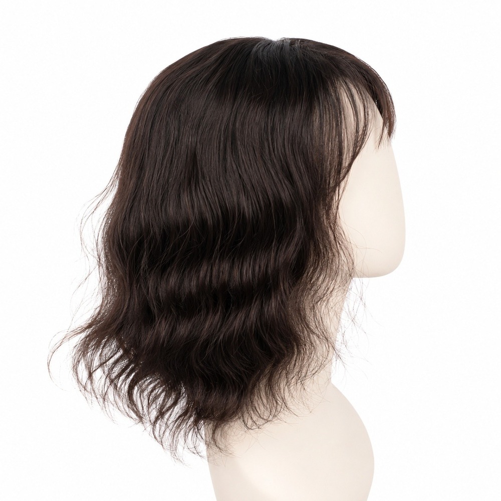 Model Model Human Hair Wig Wavy Bob Dark Brown Lace Front Adjustable Straps